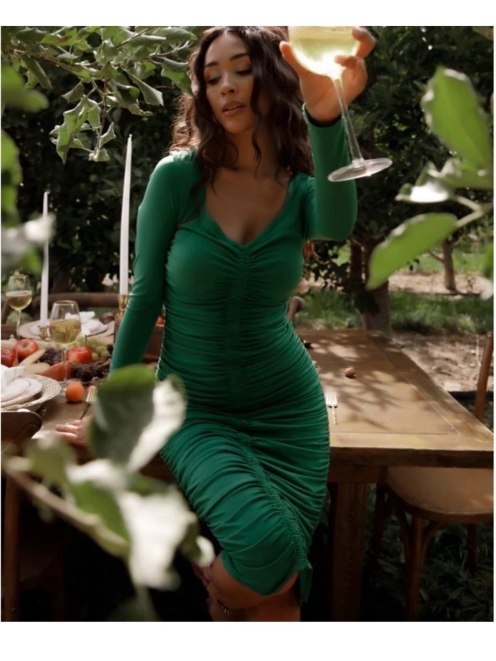 Rachel Parcell Emerald Green Ruched Midi Dress